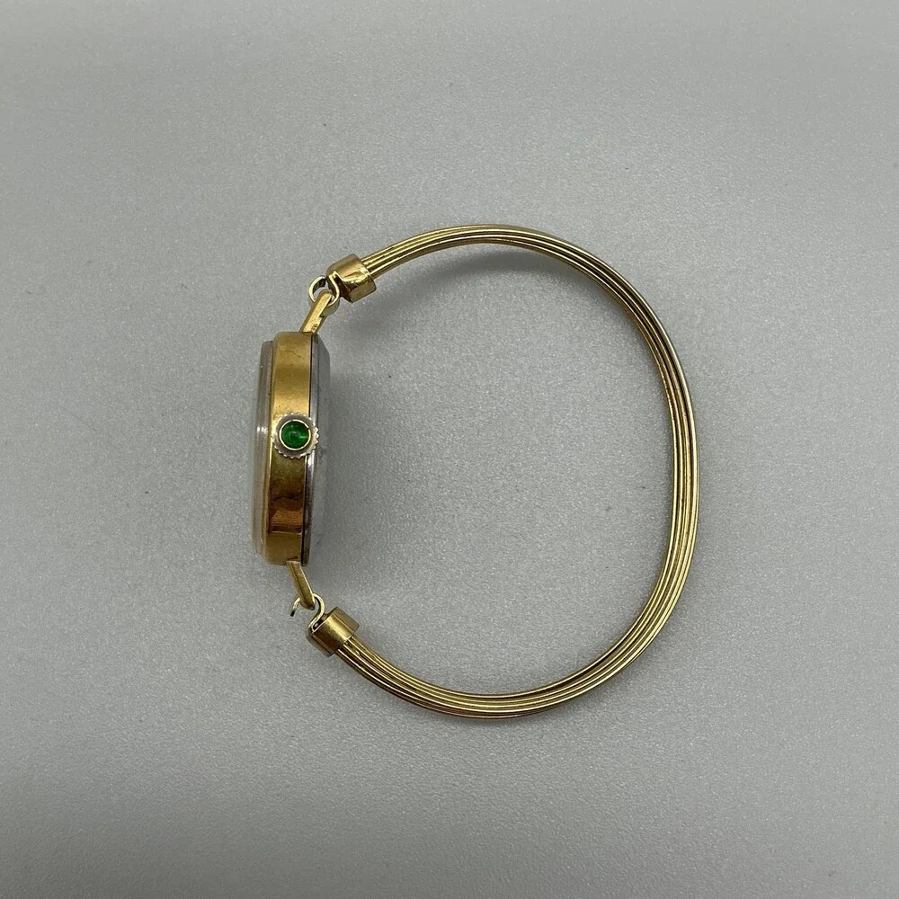 Vintage De Vecci Womens Watch 27mm Green Dial Gold Tone Bangle Manual Wind 6